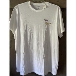 J.Crew T Shirt XL White Cotton Patriotic Dog Graphic Golden Retriever USA SS Tee
